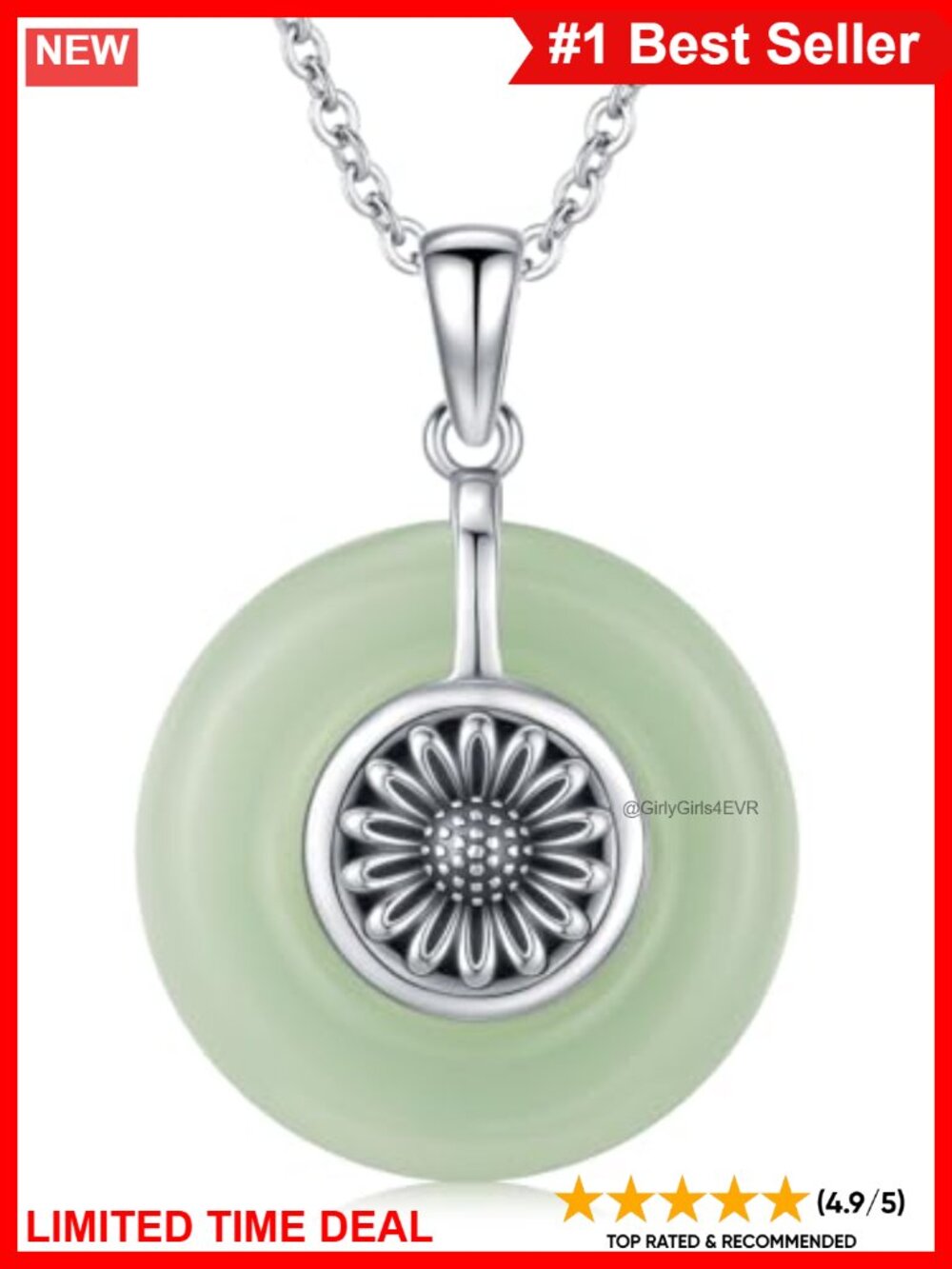 925 Sterling Silver Jade Pendant Necklace 20 Inch Rolo Chain Lobster Clasp